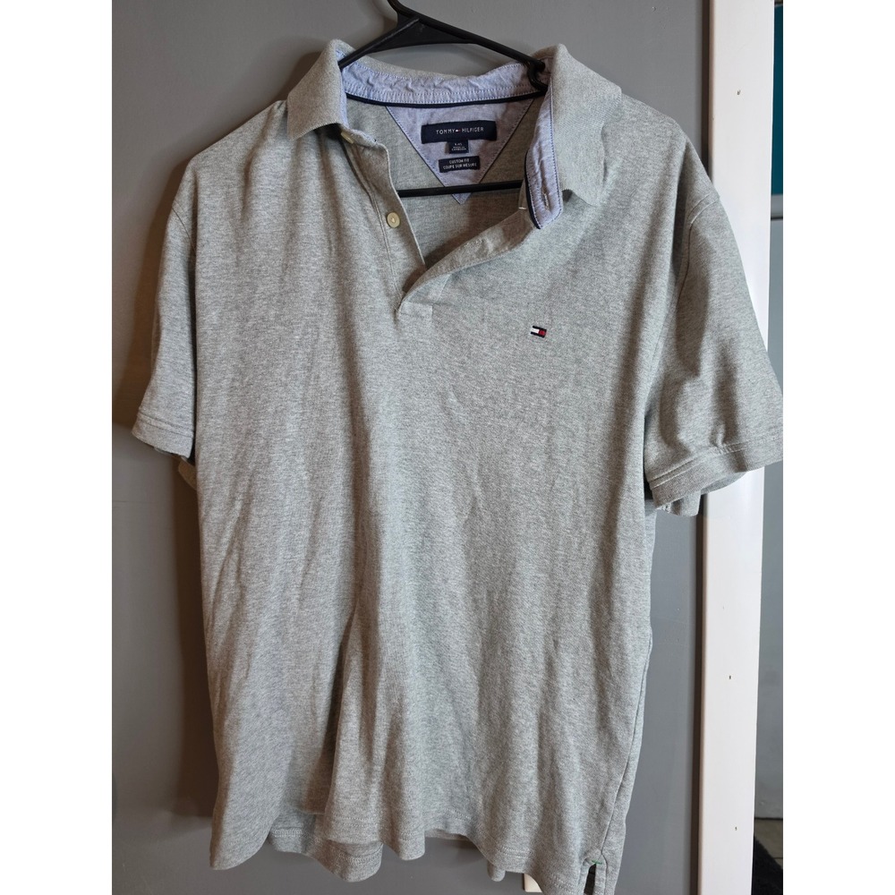 Tommy Hilfiger Mens Custom Fit Polo Shirt Gray Short Sleeve Size Large
